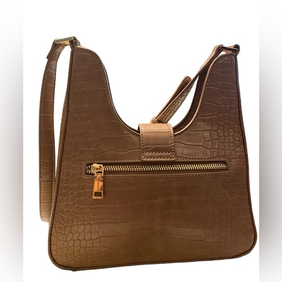 Madison West embossed croc vegan leather shoulder bag - taupe/tan - Picture 2 of 7